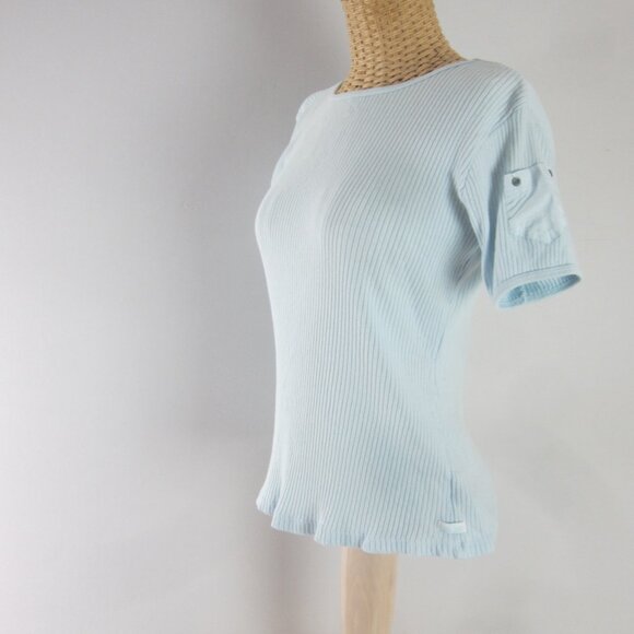 Vtg Ralph Lauren Jeans Co Womens M Blue Cotton Rib Knit Tee Shirt  Y2K Peru - Picture 2 of 7
